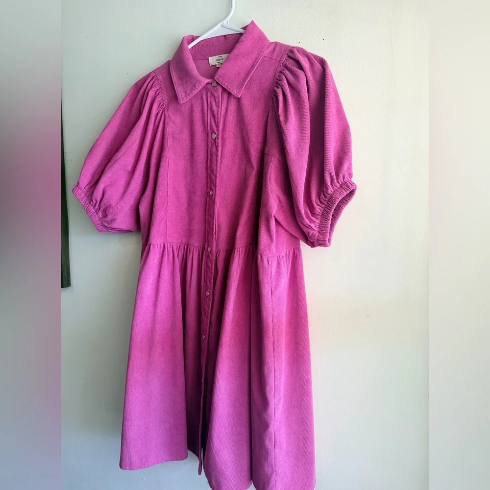 Entro Bright Pink Corduroy-Effect Collared Top